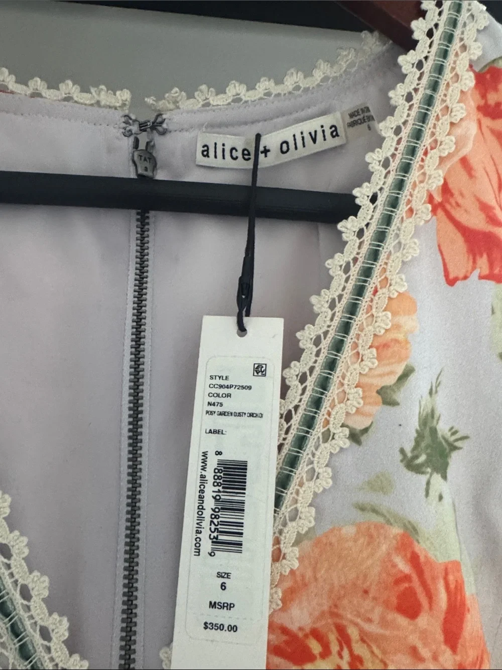Alice + Olivia Floral V-Neck Ruffle Hem Dress in Coral and Green - Picture 3 of 6
